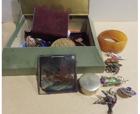 Two lidded jewellery boxes containing mixed costume jewellery, ceramic scent bottles etc. P&amp;P Group 1 (£14+VAT for the fi