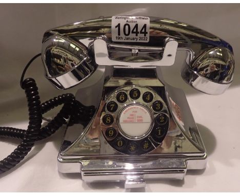 Silver, GPO Carrington, push button telephone in 1920s styling with pull-out pad tray compatible with modern telephone bankin