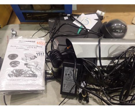 Professional four camera wired coloured CCTV kit. Not available for in-house P&amp;P, contact Paul O'Hea at Mailboxes on 0192