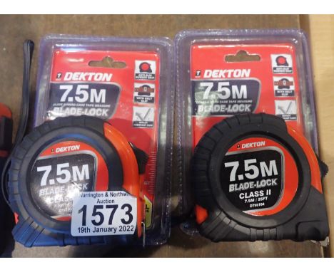 Two new old stock Dekton 7.5m heavy duty blade lock tape measures. P&amp;P Group 2 (£18+VAT for the first lot and £3+VAT for 