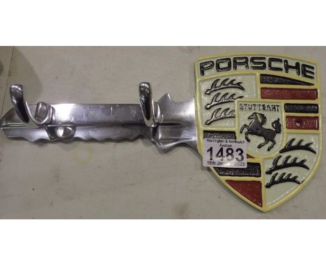 Aluminium Porsche key holder wall plaque, L: 30 cm. P&amp;P Group 2 (£18+VAT for the first lot and £3+VAT for subsequent lots