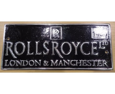Aluminium Rolls Royce shop wall sign, L: 25 cm. P&amp;P Group 2 (£18+VAT for the first lot and £3+VAT for subsequent lots) 