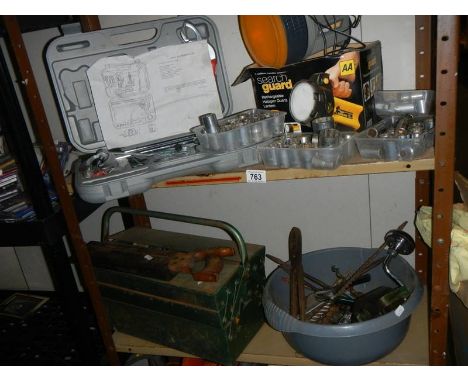 A mixed lot of tools, tool boxes etc.,