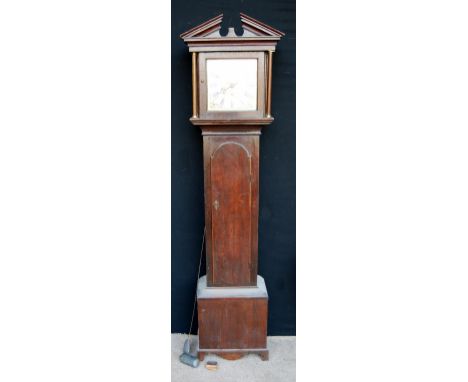 Oak cased longcase clock by Wm. Budgen, Reigate, with single hand and date aperture, 196cm high. 