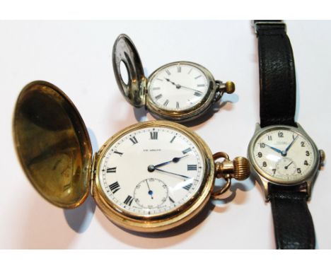 Rotary Super Sports wristwatch, a silver Geneva lever watch and a rolled gold pocket watch.&nbsp; (3) 