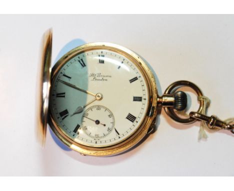 Benson keyless lever watch, no. K3535, three quarter plate, in engine turned 9ct gold hunter case, inscribed and dated 1922, 