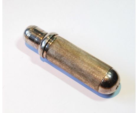 Unusual silver small dram flask, cylindrical, with domed ends and bayonet cap, 1989. 