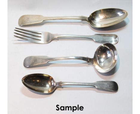 Quantity of silver fiddle pattern flatware, Edinburgh, various dates, 1818 - 1837 comprising fourteen tablespoons, six table 