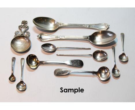 Set of eight teaspoons, 1866, a salt spoon by Barber and Whitwell, York 1812, another, Exeter 1833, a caddy spoon and nine ot