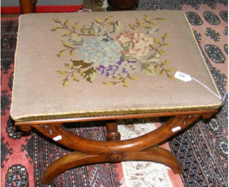 Decorative X-frame stool with tapestry top