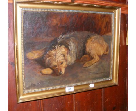 MISS O PYE-SMITH - oil on board "Let Sleeping Dogs Lie"