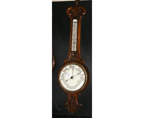 Antique carved oak barometer/thermometer