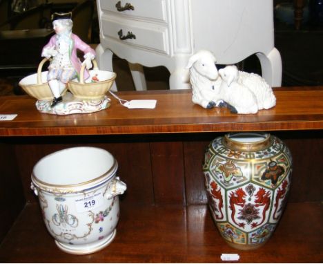 Victorian ceramic figure with blue cross sword mark to base, Noritake vase, etc.