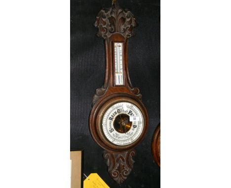 Antique carved barometer/thermometer