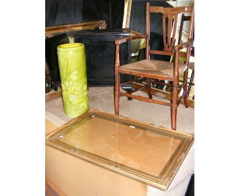 Oriental stick stand, rush seated chair, etc.