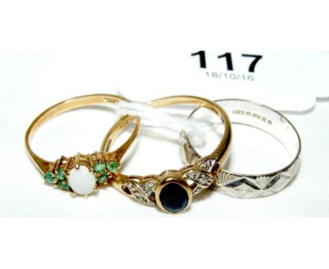 Opal and emerald ring, together with two others