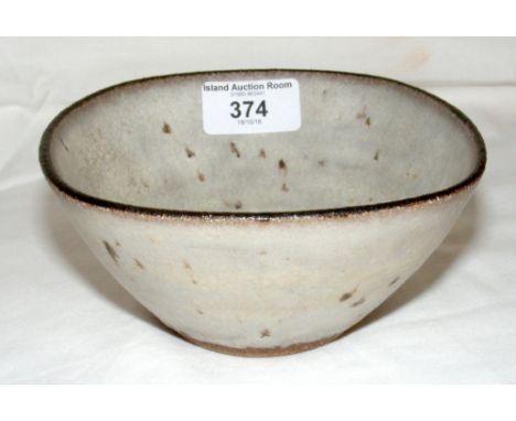 DAME LUCIE RIE - a stoneware oblong bowl with mottled decoration - 13.5cm diameter with accompanying paperwork