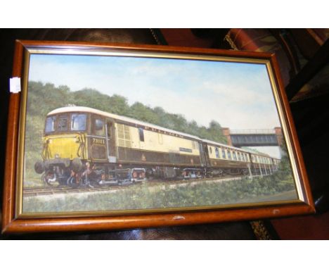 Original oil painting of Pullman diesel engine and carriages - SIR ROBERT FRIDD?