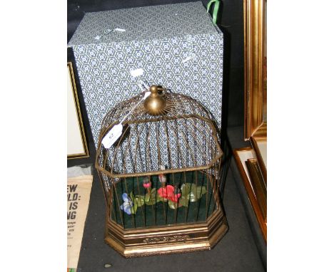 An automaton of three singing birds in cage - 34cm high - with box