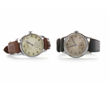 TWO GENTLEMAN'S 1940S MANUAL WIND WRIST WATCHES
comprising an example with a round dial with a J in a jagged cartouche and 7 