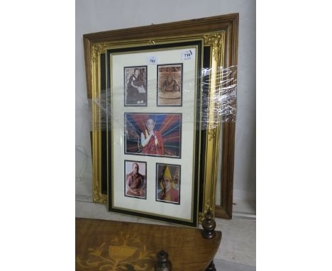 FOUR FRAMED COLOURED PHOTOGRAPHS OF THE DALAI LAMASigned,12cms x 8cms Larger 14cms x 19cmsTogether with a black and white pri