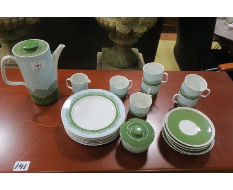 A TWENTY ONE PIECE ROSENTHAL CHINA COFFEE SET, the white ground decorated with light blue and green panels.
