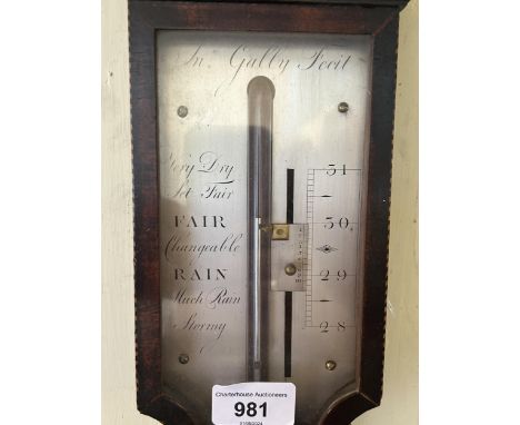 A 19th century mahohany stick barometer, the silver register signed Jno Gally Fecit 