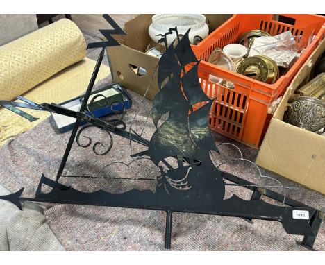 A painted metal weather vane, decorated a ship, 100 cm wide 