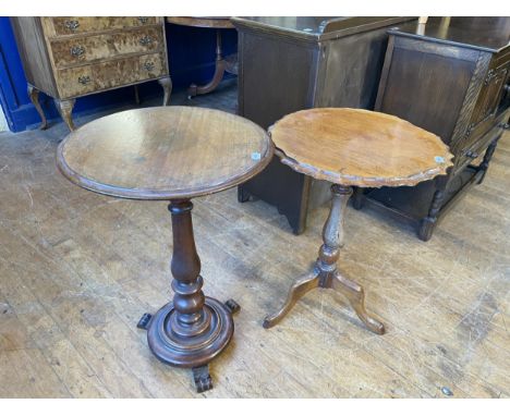 A mahogany tripod table, 50 cm diameter, another, and a set of six chairs (8) 