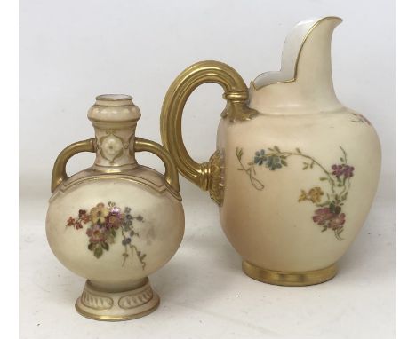 A 19th century porcelain teapot, two Royal Worcester blush ivory vases, a part tea set and assorted other items (2 boxes) 