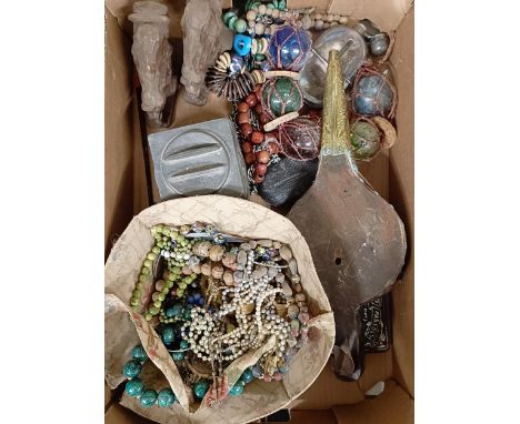 A Liberty's style pewter caddy, assorted costume jewellery and other items (box 