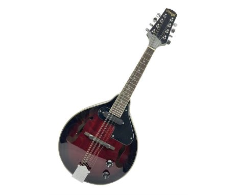 Stagg Model M50 E eight-string electro-acoustic mandolin; bears makers label L69cm; in cardboard delivery box with leadCondit