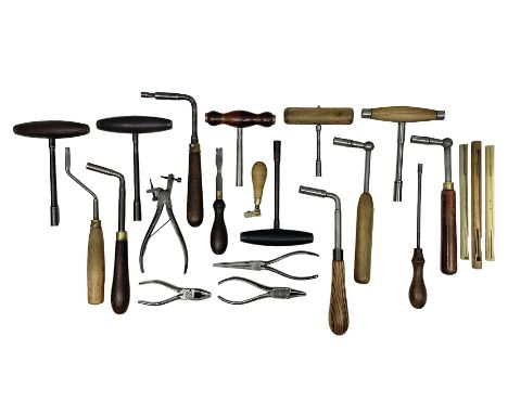 Collection of twenty-two piano tuning and servicing tools by Marples, Reynolds, Fletcher etc including T tuning levers and wr