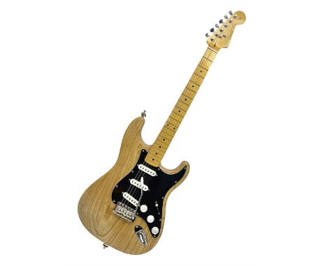 Fender Stratocaster copy electric guitar with natural two-piece ash body, Wilkinson fittings and synchronised tremolo; variou