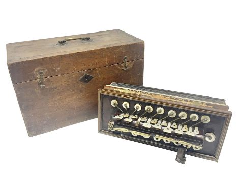 19th Century inlaid rosewood Flutina accordion, stamped Busson of Paris, having sixteen mother of pearl keys and six fold flo