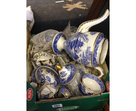 The residue of a blue and white Spode tea and coffee service.