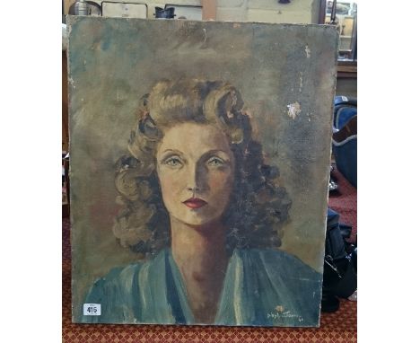 D'Oyly-John: unframed oil on canvas; Portrait of the artists wife. 