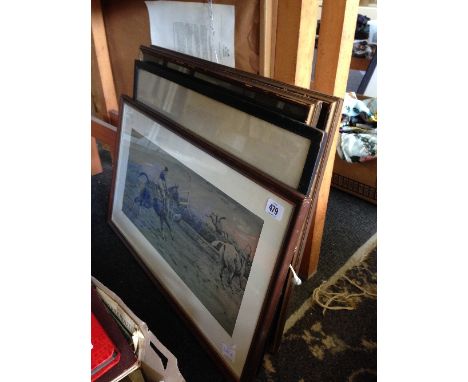Snaffles: framed and glazed print; Hunting scene together with three others.