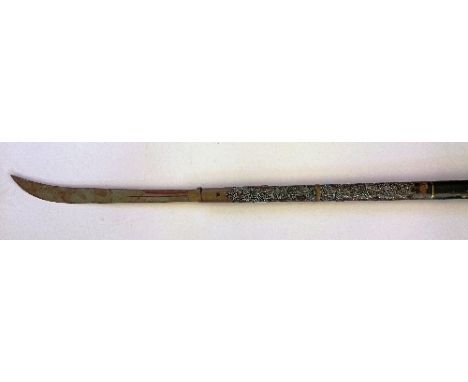 A Nagegama Japanese pole arm with black lacquered shaft, top set with Mother of Pearl (a/f) ( 204cm approx ) 