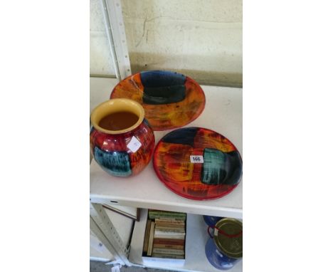 Three Poole Pottery Living Glaze studio items decorated in the Gemstones pattern.