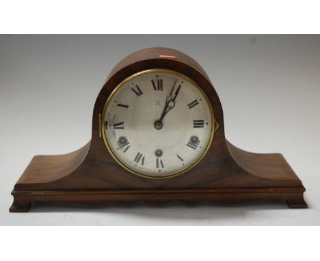 A 1940s walnut cased mantel clock, the silvered chapter ring with Roman numerals, signed James Walker Ltd of Enfield, having 