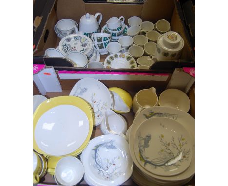 Two boxes containing a quantity of 1970s table china, to include Ringwood ware Calypso pattern table china, J&amp;G Meakin So