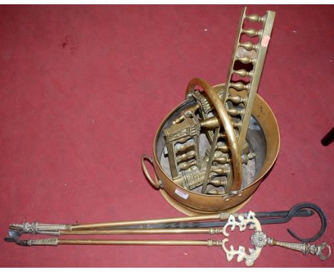 A small collection of miscellaneous brassware, to include coal scuttle, fire tools etc