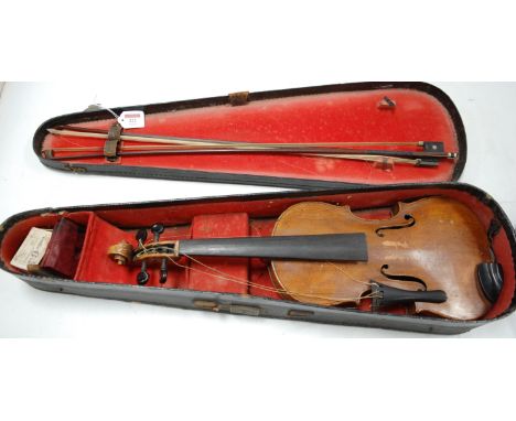 A 19th century German violin, having ebony fingerboard, one-piece back, and interior label 'JOH BAPT Schweitzer fecit à Forma