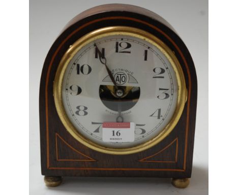 An early 20th century French rosewood cased electric mantel clock, the silvered dial with Arabic numerals and signed Electriq