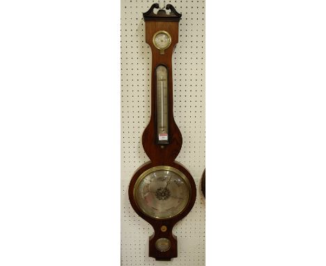 An early 19th century rosewood three dial wheel barometer, height 97cm