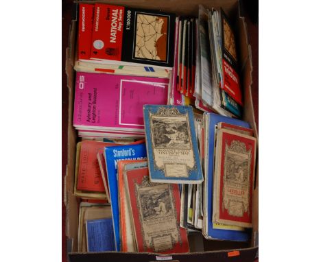 A box of miscellaneous Ordnance Survey maps, to include cloth examples