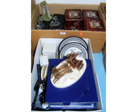 Two boxes containing a quantity of Egyptian and Myth &amp; Magic collectable figures and collectors plates etc