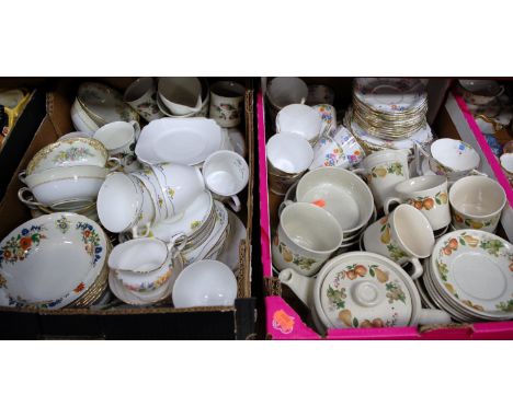 Two boxes of miscellaneous tea and dinner wares to include Wedgwood Quince pattern tea service, Burleighware bowls, Noritake 