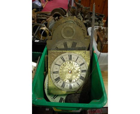 A George II brass long case clock dial the chapter ring with Roman numerals and Arabic outer numerals, signed John Belling of